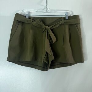 Express Olive Army Green Pleated Bow Tie Waist Dress Shorts